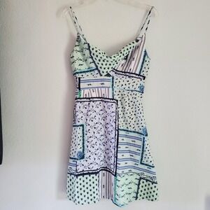 LOFT Dress Womens 6 Blue Patchwork Floral‎ Mini Cottagecore Summer Boho Romantic